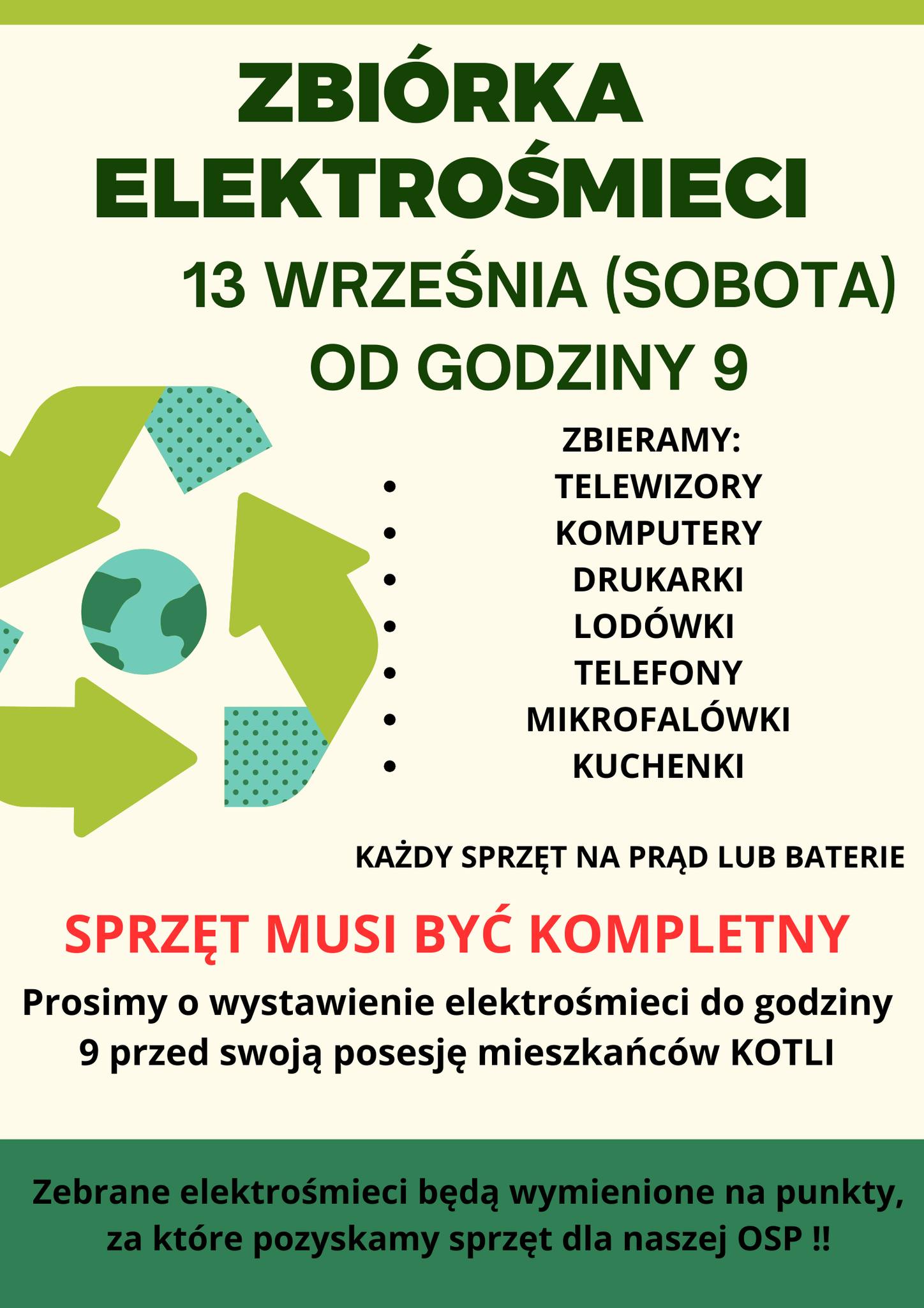 ZBIÓRKA ELEKTROŚMIECI – 13 WRZEŚNIA 2025 R. (SOBOTA), KOTLA