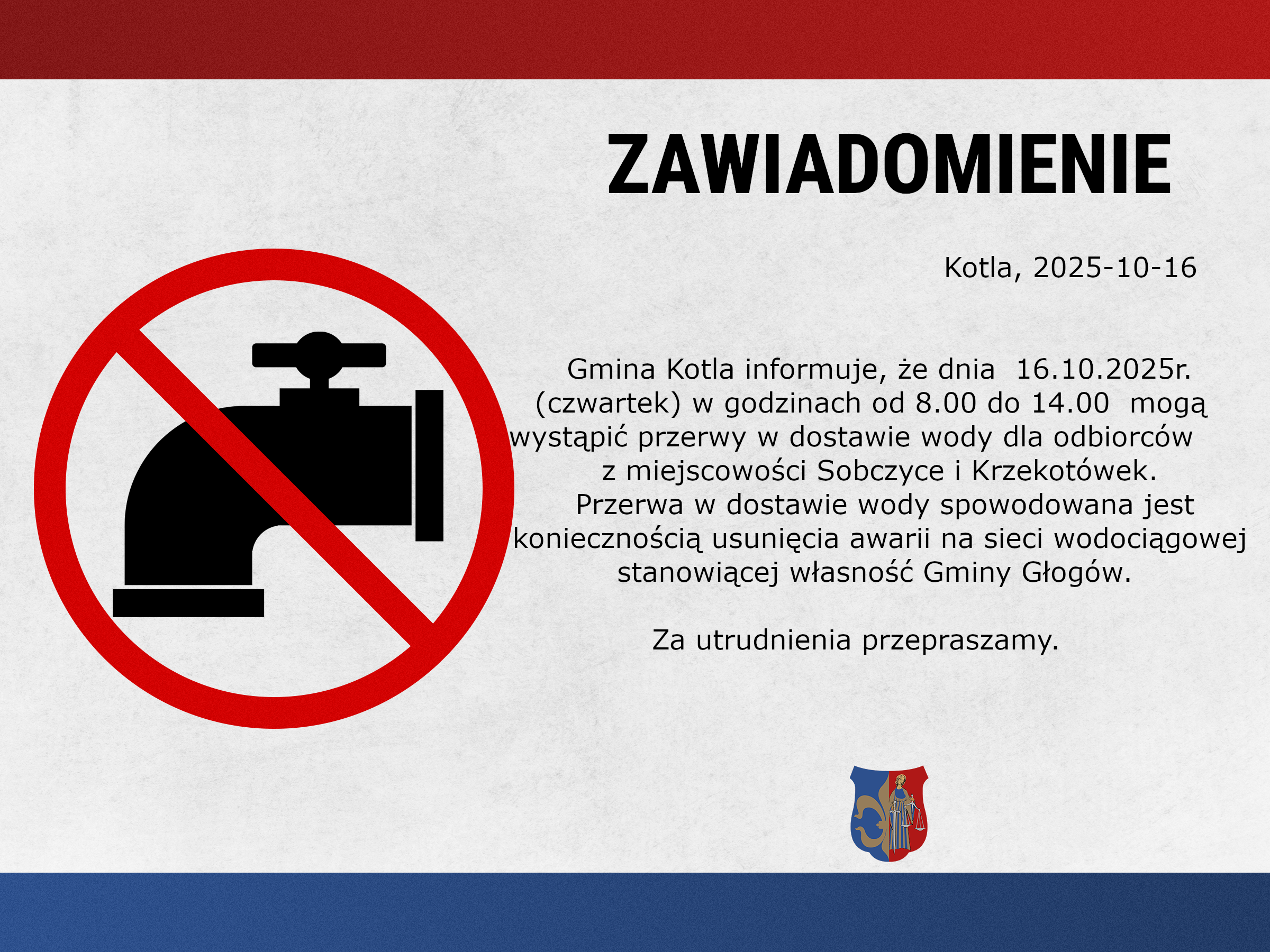 UWAGA! PRZERWY W DOSTAWIE WODY!