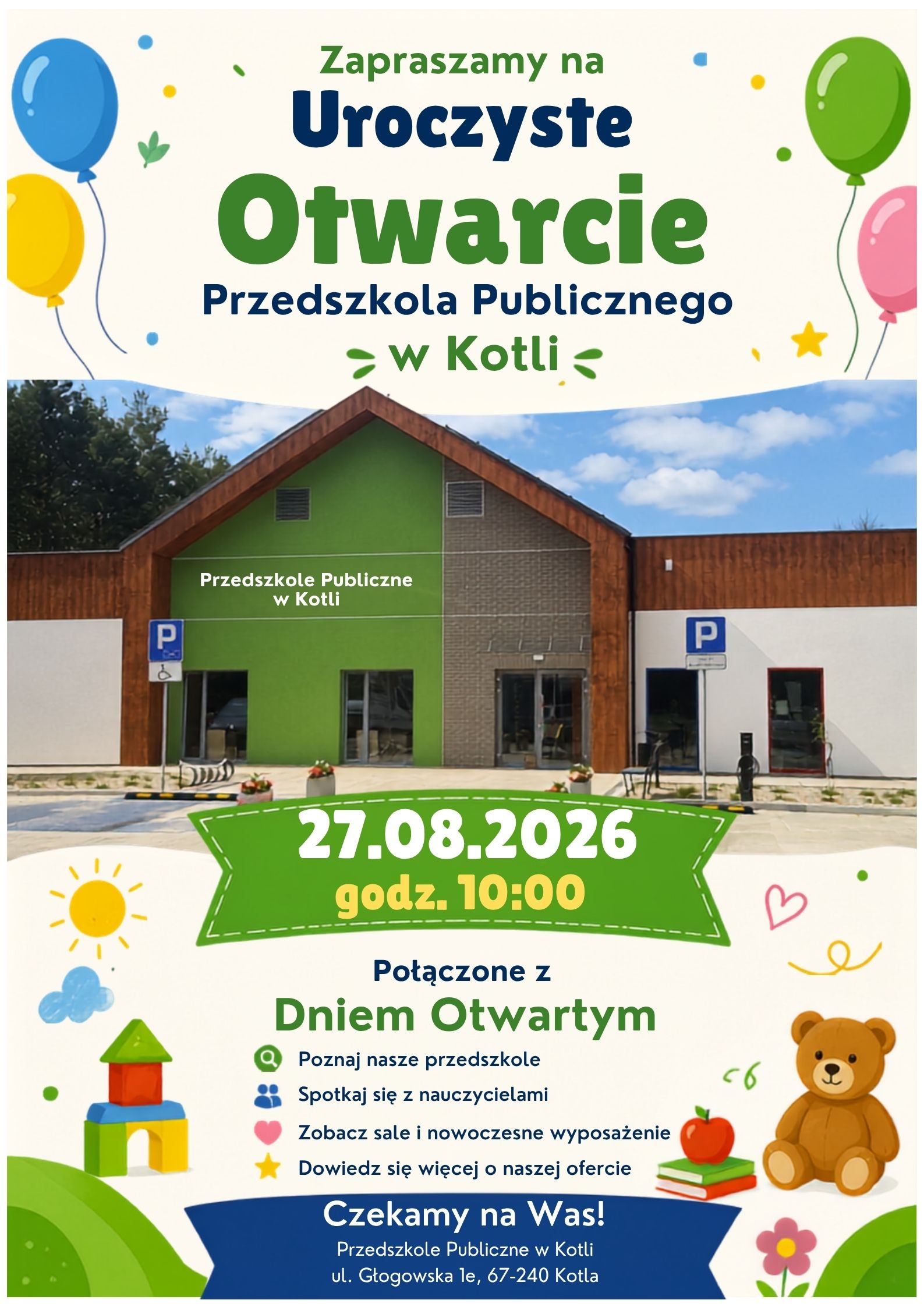 ZAPRASZAMY NA UROCZYSTE OTWARCIE PRZEDSZKOLA PUBLICZNEGO W KOTLI!