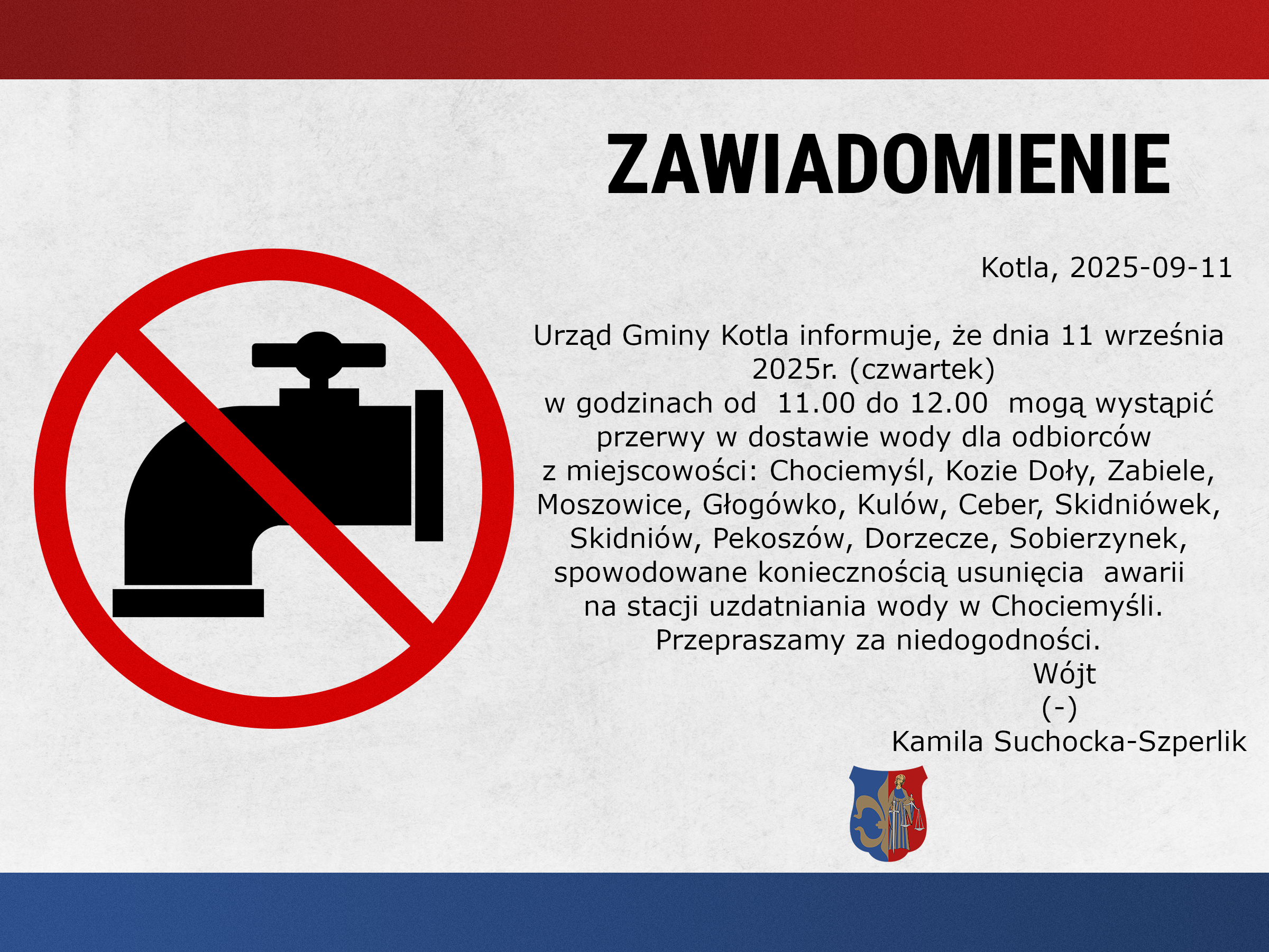 UWAGA! PRZERWY W DOSTAWIE WODY!